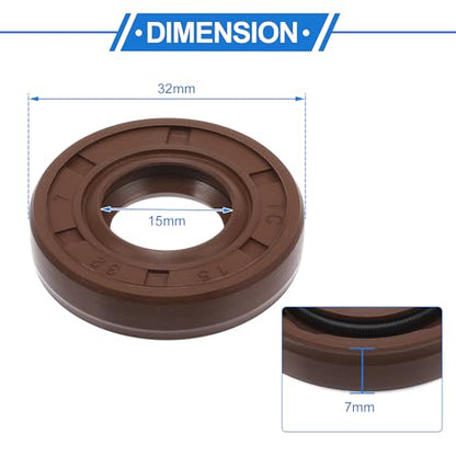 Universal Oil Seal TC Double Lip W Steel Spring Seal Ring Rotary Shaft Seal 15x32x7mm High Pressure FKM Rubber Brown 2 Pcs - size: 15x32x7mm