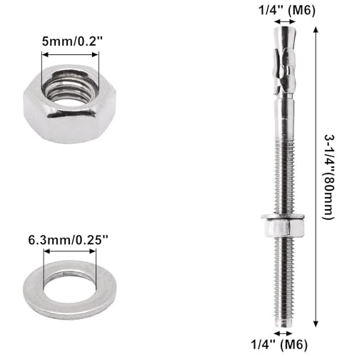 1/4" x 3-1/4" Concrete Anchors, Stainless Steel Wedge Anchors Concrete Bolts Heavy Duty Fasteners for Cement (20pcs) - size: 20pcs 1/4" x 3-1/4"