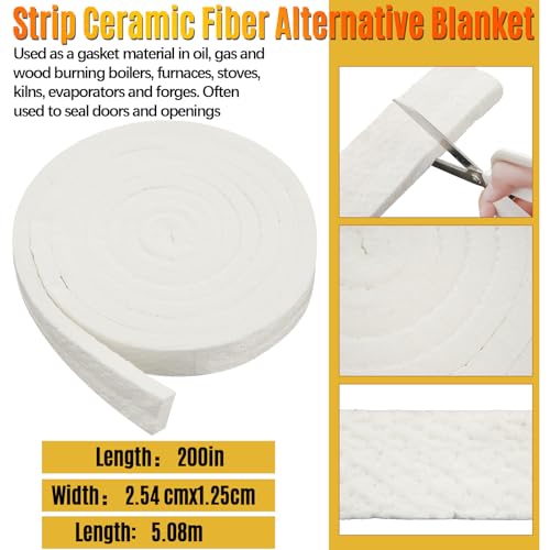 Qilery 1" x 1/2" x 200" Fireproof Insert Insulation for Fireplace, Strip Fiber Blanket Rated to 2200f High Temperature Resistance Gasket for Wood Stove Pellet Stove Boiler Kiln Forge Fireplace, DIY - size: 1'' X 1/2'' X 200''