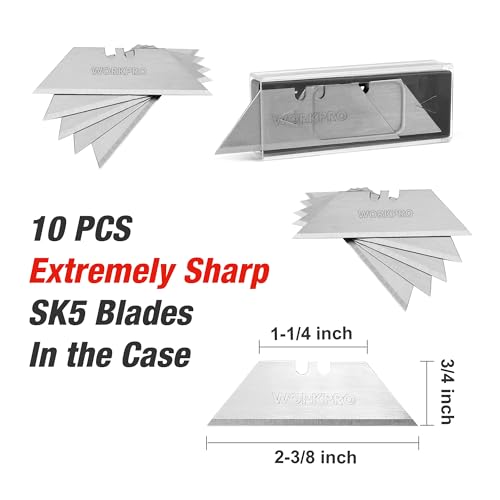 WORKPRO Folding Utility Knife G10 Handle with Stainless Steel Head, Quick-change Blade & Back Lock, Heavy Duty Box Cutter, 1PC Razor Knife with Extra 10PC SK5 Blades - color: Green G10