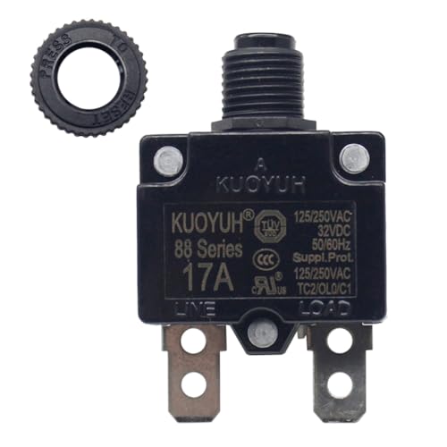 Genuine KUOYUH 17A 88 Series Circuit Breaker 125/250VAC 50/60Hz Push-to-Reset (17A) - style: 17A
