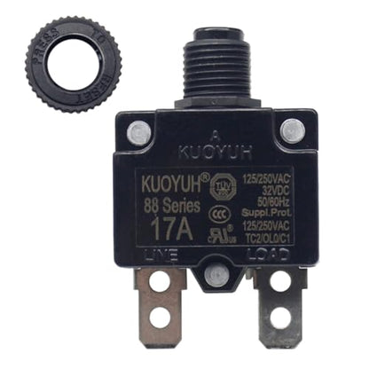 Genuine KUOYUH 17A 88 Series Circuit Breaker 125/250VAC 50/60Hz Push-to-Reset (17A) - style: 17A