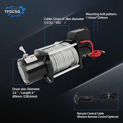 18000LBS Electric Winch, 18000lbs 12V Winch Steel Cable Winch, 18000LBS Winch ATV UTV Truck Winch, with Wireless and Hand Remote Controller, Control Box Assembly,4 Way Roller Fairlead,Hook