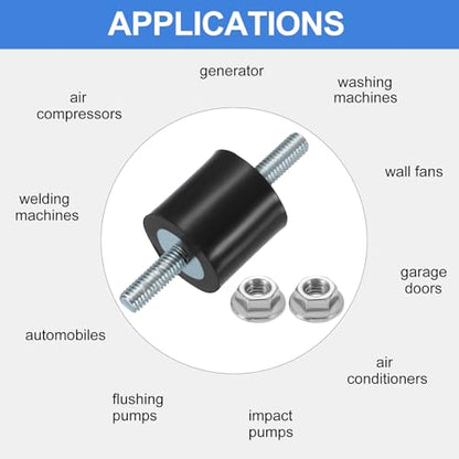 uxcell 4Pcs M5 x 15mm Rubber Mounts, 19 x 19mm Cylindrical Anti Vibration Isolator Studs Shock Absorber Double Studs with Nuts for Car Bobbin Generator Air Compressors - size: M5 x 15mm, 19 x 19mm