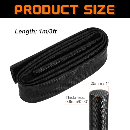MECCANIXITY 3ft Braided Cable Sleeve, 1" ID 200C Heat Resistant 1500V Fiberglass Wire Insulation Cord Protector Organizer Wires Management for Motor Engine Fuel Line, Black - color: Black, size: 3ft-25mm