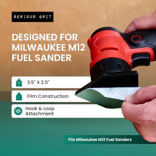 Serious Grit - P80 Grit Sandpaper for Milwaukee M12 Fuel Sanders - 50 Pack - size: 80 Grit