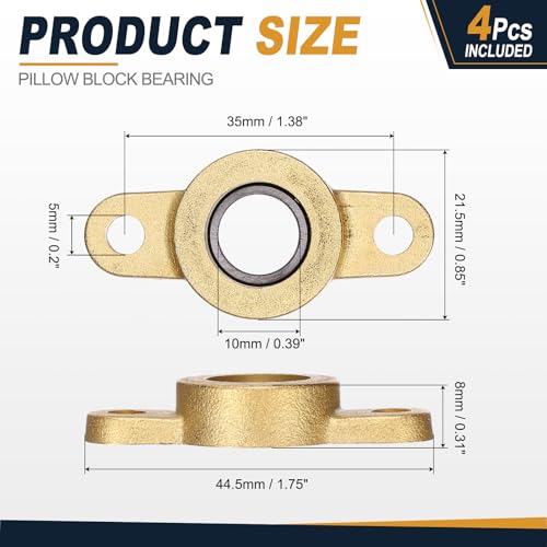 uxcell 4Pcs TF10 Pillow Block Bearings 10mm Bore, Copper Housing, ABEC 3 - size: TF10(10mm Shaft)