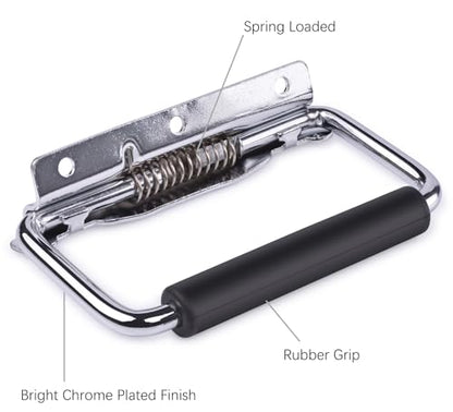 SYINE 5.15 Inch 8.3 oz Large Heavy Duty Folding Handle,3 Mounting Holes,Spring Loaded with Rubber Grip for Toolbox Cabinet,1 Pack,Silver - color: Silver