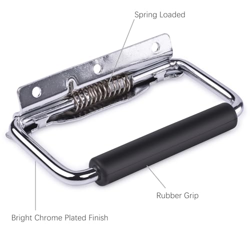 SYINE 5.15 Inch 8.3 oz Large Heavy Duty Folding Handle,3 Mounting Holes,Spring Loaded with Rubber Grip for Toolbox Cabinet,1 Pack,Silver - color: Silver