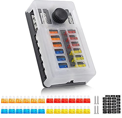 12 Way 12V Fuse Box 12Volt Blade Fuse Block Holder, 12 Circuit W/Negative Bus Waterproof Fuse Box with LED Indicator for 12V/24V Automotive Golf Cart Truck Car Boat Marine RV Van Vehicle - style: Upgrade 12 Way