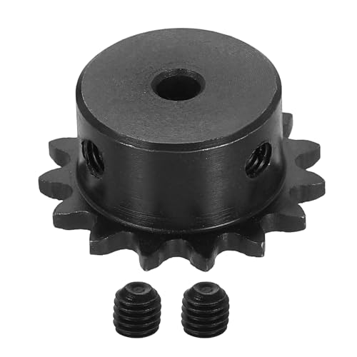 uxcell #25 Chain Roller Sprocket 5mm Bore 33.5mm OD, 15 Tooth C45 Carbon Steel ANSI #25 Roller Sprocket Round Hole with Set Screws for ISO 04C Chain, Black - size: 5mm Bore 33.5mm OD, 15 Tooth