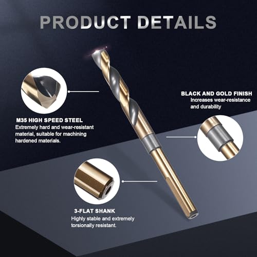 uxcell 15/32" Drill Bit 3/8" Reduced Shank 3-Flat M35 5% Cobalt HSS - size: 15/32" with 3/8" Shank
