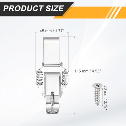 PATIKIL Stainless Steel Spring Loaded Toggle Latch with Long Hook, (L,Silver) (4 Pcs), Compression Double Spring Toolbox Toggle Hasp Clamp Lock with Screw for Cabinet Door Barn Wooden Case - size: Large