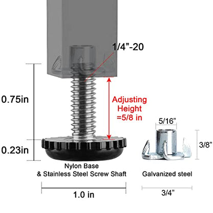 Stainless Steel Furniture Leveling Feet 1/4 Adjustable Outdoor Leveler,16Pc - color: Black 16p
