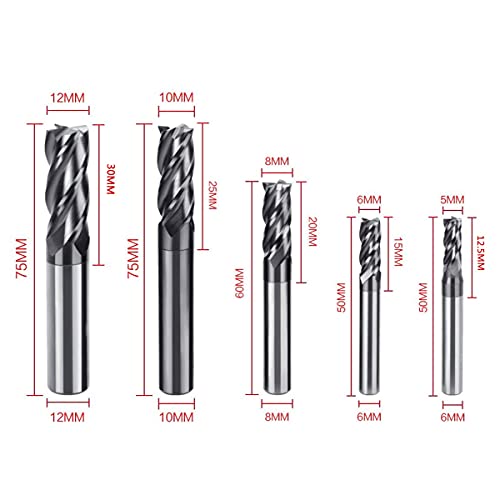 8pcs 2-12mm CNC Square Nose End Mills,Carbide Tungsten Steel 4 Fultes Milling Cutter, Router Bits Rotary Bits Tool Straight Shank 2-12mm