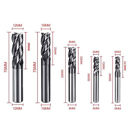 8pcs 2-12mm CNC Square Nose End Mills,Carbide Tungsten Steel 4 Fultes Milling Cutter, Router Bits Rotary Bits Tool Straight Shank 2-12mm