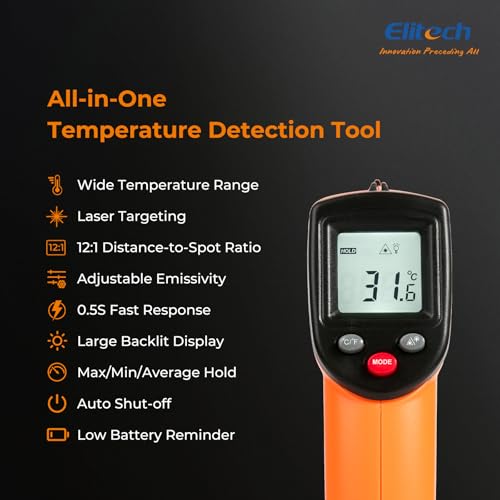 Elitech CLD-100 Refrigerant Leak Detector + DIT-220 Infrared Temperature Gun – Accurately Locate AC/Car Cooling Issues, Non-Contact Digital Infrared Thermometer, Freon Leak Detector