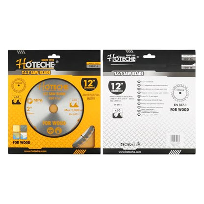Hoteche 12-Inch Circular Saw Blade for Wood 60-Tooth Tungsten Carbide-Tipped Blade High-Performance Professioal Saw Blade for Miter Saw and Table Saws with 1-1/4-inch, 1-3/16-inch, 1-inch Arbor - size: 12-Inch, style: 60-Tooth
