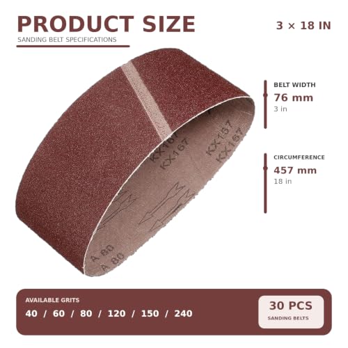 3 x 18 Inch Mixed Grit Sanding Belt 30 Pcs, 5 Each of 40/60/80/120/150/240 Grits, Aluminum Oxide Sanding Belt for Knife Making, Metalworking, and Woodworking, High-Performance Sharpening Belts - size: 3 x 18 Inch Mixed Grit