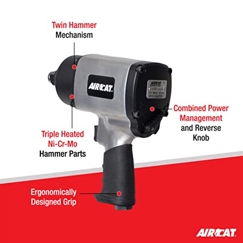 AIRCAT 1777 3/4" Impact Wrench, Twin Hammer Design, 1,400 ft-lb Max Torque