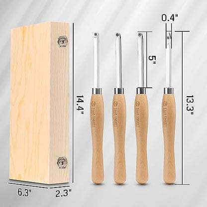 SainSmart 4 PCS Carbide Wood Lathe Turning Tool Set, Diamond, Round, and Square Replaceable Carbide Inserts, Ergonomic Wood Handle, for Turning Pens or Projects, One Wooden Storage Case