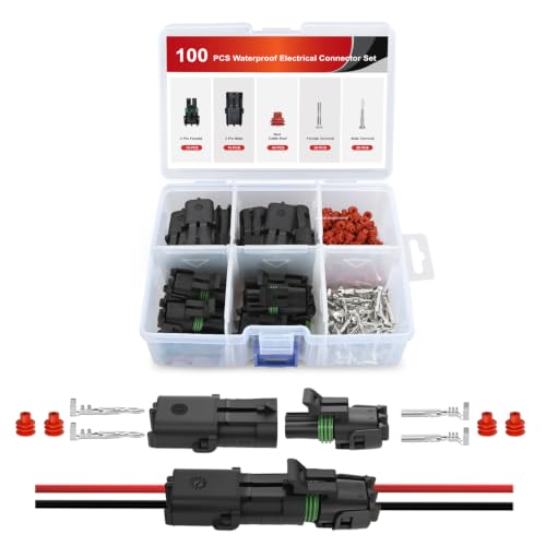 Nilight 100PCS 10 Kits 2 Pin Waterproof Automotive Electrical Connector Kit - size: 2Pin Spark Plug Connector 100PCS