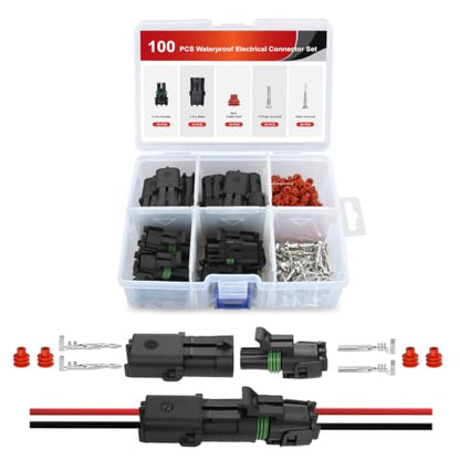 Nilight 100PCS 10 Kits 2 Pin Waterproof Automotive Electrical Connector Kit - size: 2Pin Spark Plug Connector 100PCS