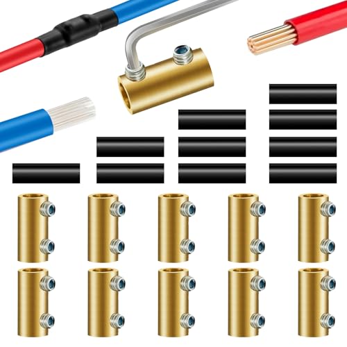 20PCS 6-10AWG 6 8 10 Gauge Wire Butt Connector 2Nut Splice Kit Brass - color: 6AWG-80Amp-2Nuts, size: 20