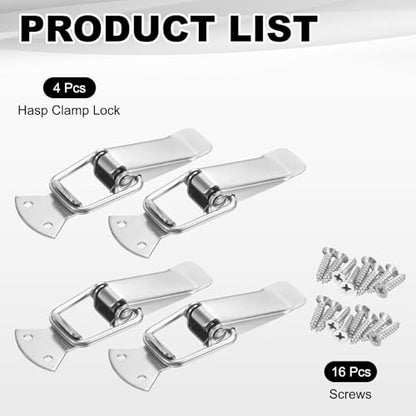 PATIKIL 4 Pcs Stainless Steel Spring Loaded Toggle Latch, 4.2" Tool Box Catch Hasp Clamp Lock with Mounting Screws for Cabinet Door Barn Wooden Case Chest - size: 4.2"