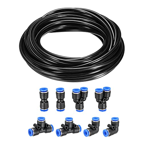 M METERXITY Pneumatic Tubing - Polyurethane Air Compressor Hose with Push to Connect Fittings, Apply to Air Line Transfer (6mm OD 4mm ID, 32Ft, Black)