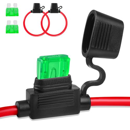 Inline Fuse Holder 12V 2 Pack, Extended Version 12 AWG Waterproof Blade Fuse Holder 13.8 Inch, in Line Fuse Holders 12V with 2 Pcs Standard Car Fuses 30A for Automotive, Marine by XIOGZAXI - size: 12 AWG / 13.8 INCH