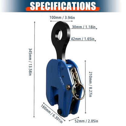 Vertical Plate Lifting Clamp,4400lbs Capacity Heavy Duty Steel Plate Clamp 2T with 0.8 Inch Jaw Opening, Industrial Lifting Clamp for Sheet Metal and Steel Plate Handling - color: 4400lbs-vertical - Non-rotating Ring