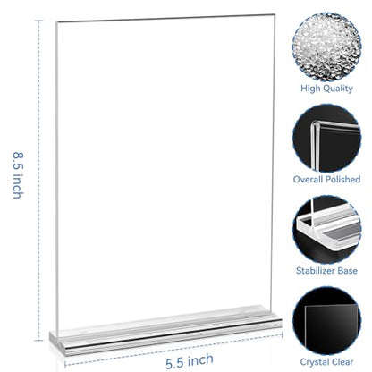 EHWINE 10 Pack Acrylic Sign Holder 5.5 x 8.5, Double Sided Picture Frame Stand up Table Top Sign Holders, Clear Display Stand Menu Flyer Holder for Wedding Party
