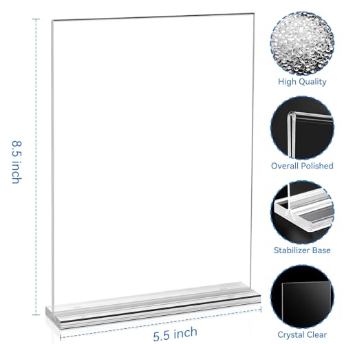 EHWINE 10 Pack Acrylic Sign Holder 5.5 x 8.5, Double Sided Picture Frame Stand up Table Top Sign Holders, Clear Display Stand Menu Flyer Holder for Wedding Party