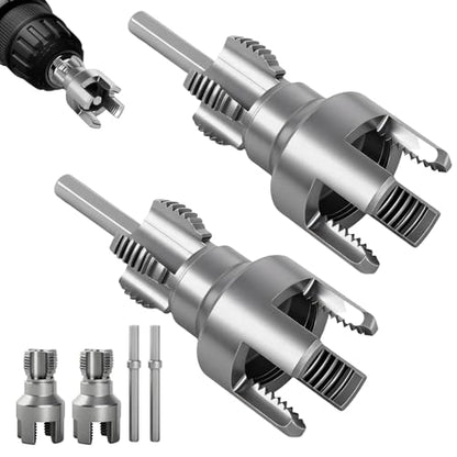 2PCS Pipe Threading Tool, 1/2" & 3/4" Dual-Function Internal & External Pipe Threader Kit, Alloy Steel Thread Cutting Tool for Water Pipes, Electric Drill Compatible, Fast DIY Plumbing Solution
