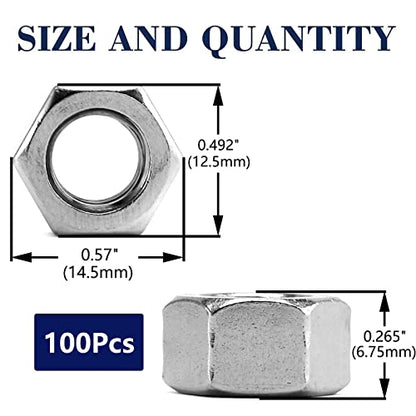 5/16-18 Hex Nuts 100Pcs 304 Stainless Steel 18-8, Full Thread, Hex Drive, Bright Finish by SG TZH - size: 5/16-18