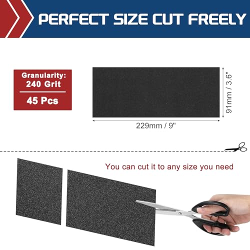 45Pcs Sand Paper 3.6x9Inch 240Grit Silicon Carbide Sandpaper Sheets - size: 3.6 x 9 Inch(240 Grit)