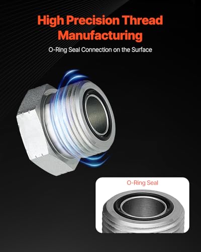 VEVOR 72 PCS ORFS Hydraulic Fittings, O Ring Face Seal Fitting Kit, Hydraulic Hose Tube and Pipe Fittings, Cap and Plug Set for Hydraulics, O Ring Assortment Kit Precision Thread, Sizes 4 6 8 10 12 16