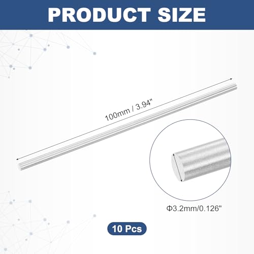 uxcell 10Pcs Round Steel Rods, 3.2mm x 100mm High Speed Steel (HSS) Aluminium Rod Steel Bar for Shaft Gear Drill Lathes Boring Machine - size: 3.2mm x 100mm