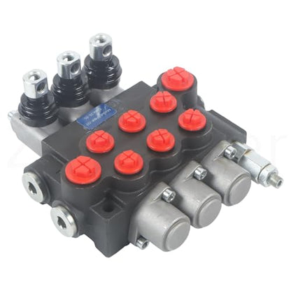 1 Piece Hydraulic Directional Control Valve 3 Spool 11 GPM G Port Adjustable Pressure Relief Lever Handle One-Piece Double Acting Parallel Center 3600 PSI