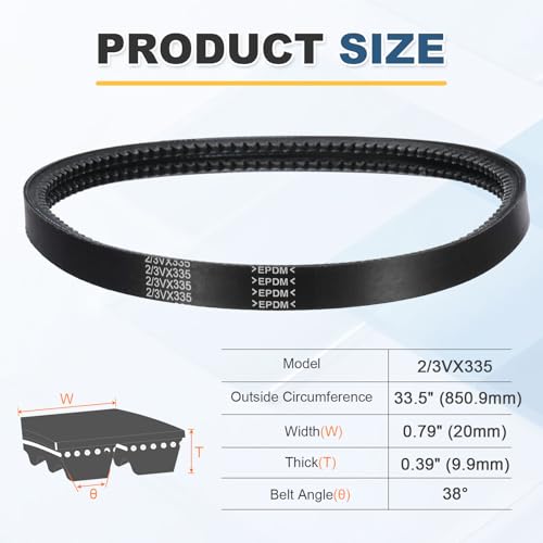 uxcell 2/3VX335 EPDM V-Belt, 2 Banded, 33.5" Outer Circ x0.79 W x0.39 Thk - size: 2/3VX335