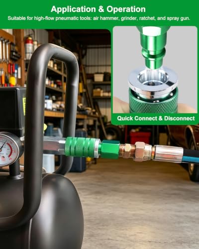1/2" Air Hose Fittings Set, 5-Piece Quick Connect Accessories, 2pcs 1/2" Female NPT Industrial I/M Couplers & 3pcs Plugs, 300 PSI Green Plated Heavy Duty Iron, for Pneumatic Tools, Garage - size: 5 PCS Female Thread-1/2"