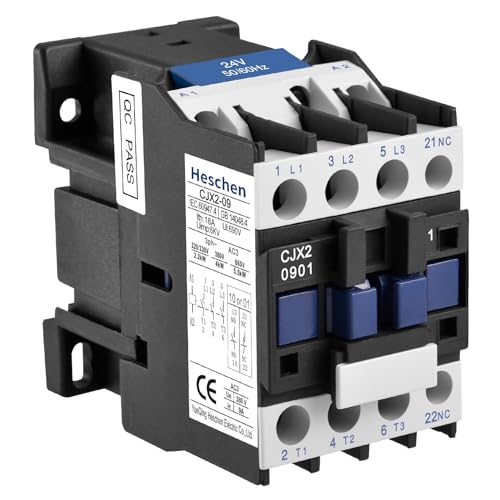 Heschen AC Contactor, 24V 50/60Hz Coil, 9A (AC-3), 3NO+1NC Aux, 3P - color: 24V Coil, size: 9A (1NC Normally Closed)