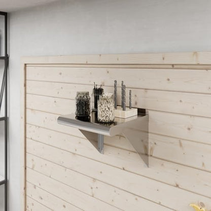 AmGood 12 in. Deep x 12 in. Wide Stainless Steel Wall Mount Shelf with Backsplash - Small Appliance & Tool Storage | NSF 18-Gauge 430, Holds 185 lbs | Bullnose Edge, Brackets Included - size: 12 in. x 12 in.