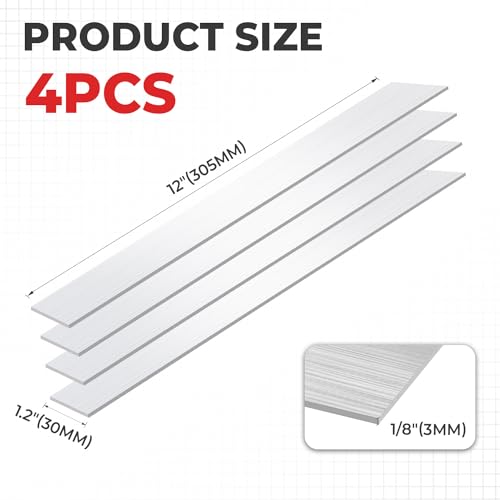 6061 Aluminum Flat Bar, 1/8" x 1.2" x 12" Rectangle Aluminum Bar Stock, T6511 Solid Mill Stock for Industrial Building, DIY Projects, Metal Crafting and Fabrication（4 Pcs ） - size: 1/8" x 1.2" x 12"