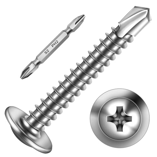 Mywish 200pcs #8×1-1/4" Self Tapping Screws for Metal, Sheet Metal Screw 410 Stainless Steel Truss Head Self Drilling Screws High-Strength Quick Tapping Screw - color: Silver, size: #8x1-1/4" (200 pcs)