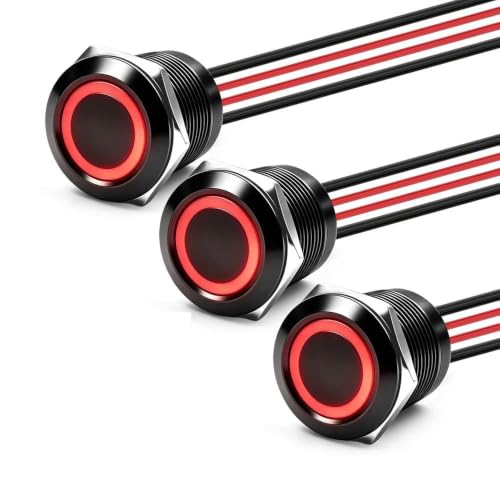 3PCS 19mm 20A Momentary LED Push Button Switch IP67 12V-24V DC Red - color: Red Black Shell, size: Momentary