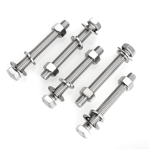 Mywish (5 Sets) 3/8-16x3 Hex Head Nuts and Bolts with Flat & Lock Washers, 304 Stainless Steel Bolts and Nuts Kit 18-8, Fully Threaded, 3/8 Bolt, 3/8 - size: 3/8-16 x 3 (5 set)