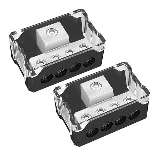 Joinfworld 4 Way Power Distribution Block Car Audio 0/2/4 Gauge Input 4/8/10 Gauge Output Amp Ground Distribution Block Splitter - 2pcs
