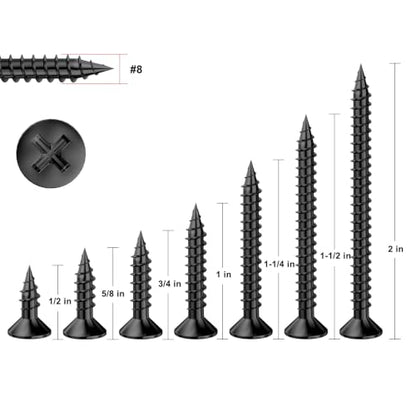 Wensilon # 8X3/4 (280PCS) Flat Head Black Wood Screw 4X20, Quick Metal self Tapping Flat Head - color: Black, size: #8x3/4"